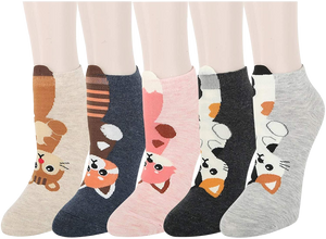 5 pack Fox Sock squirrel red panda Calico cat sock. Grey sock Tan Sock pink sock navy blue sock and black sock